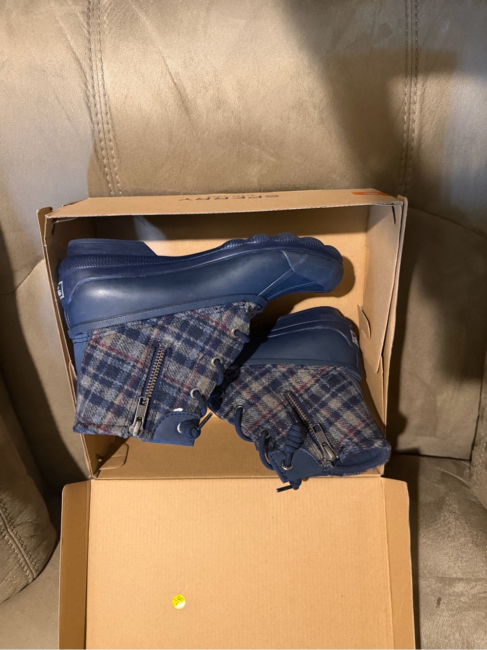 Sperry Navy Plaid Winter Rain Boots